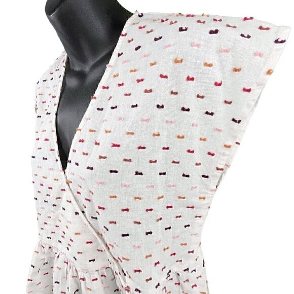 Madewell Peplum Crossover Short Sleeve Ivory Top Rainbow Clipdot Women’s S NWT - Picture 4 of 10